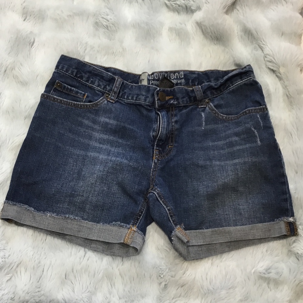 Boyfriend-Style Dark Blue Denim Jean Shorts